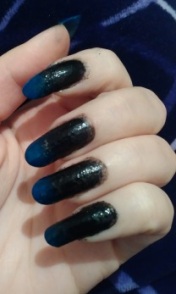 dark blue nails golden rose black ombre long